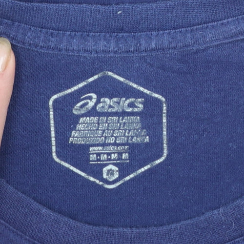 ASICS Men's Blue Graphic Print Crew Neck Cotton T-Shirt Size M