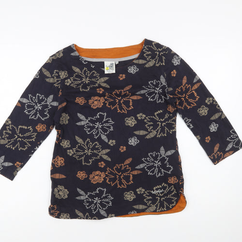 Weird Fish Women's Blue Floral Tunic Blouse Size 12 3/4 Sleeve Cotton