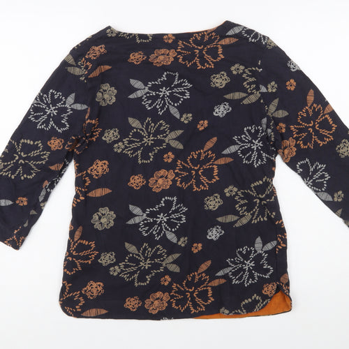 Weird Fish Women's Blue Floral Tunic Blouse Size 12 3/4 Sleeve Cotton