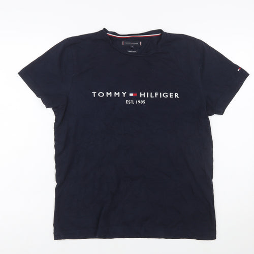 Tommy Hilfiger Men's Blue Logo Organic Cotton Crew Neck T-Shirt M