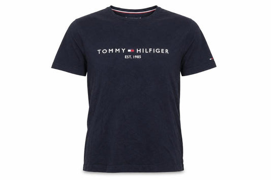 Front view of Tommy Hilfiger Men's Blue Logo Organic Cotton Crew Neck T-Shirt M
