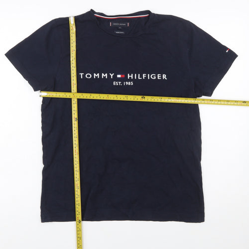 Tommy Hilfiger Men's Blue Logo Organic Cotton Crew Neck T-Shirt M