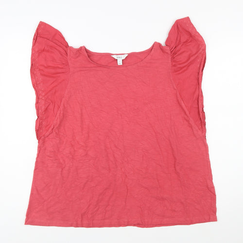 Marks and Spencer Womens Pink Cotton Embroidered Flutter Sleeve Blouse Size 16
