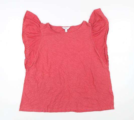 Marks and Spencer Womens Pink Cotton Embroidered Flutter Sleeve Blouse Size 16