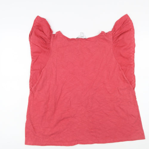 Marks and Spencer Womens Pink Cotton Embroidered Flutter Sleeve Blouse Size 16