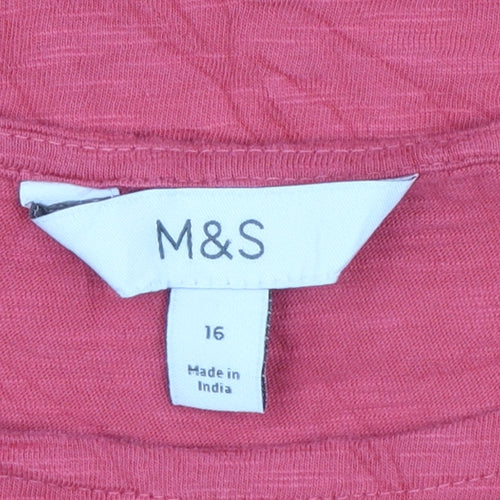 Marks and Spencer Womens Pink Cotton Embroidered Flutter Sleeve Blouse Size 16