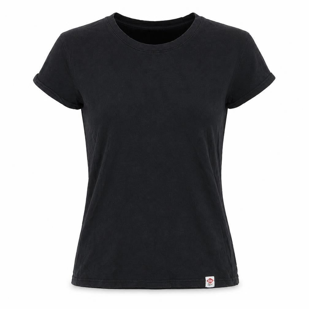 Front view of Lee Cooper women’s black basic cotton t-shirt, size UK 12