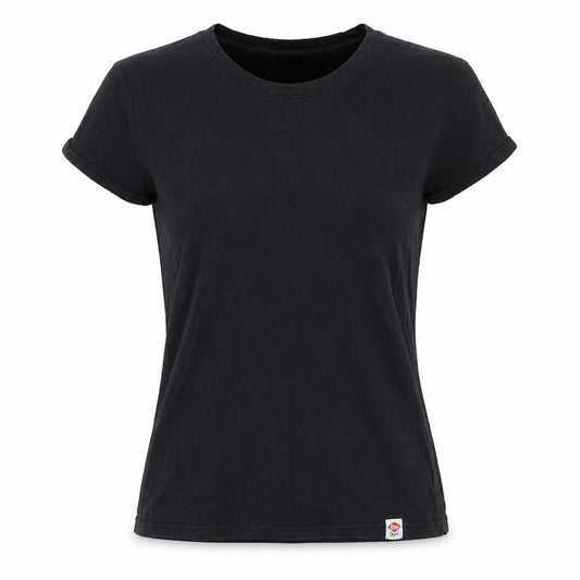 Front view of Lee Cooper women’s black basic cotton t-shirt, size UK 12