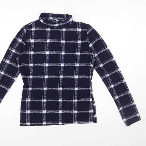 Pebble Bay Women’s Blue Check Roll Neck Long Sleeve Top Size 12