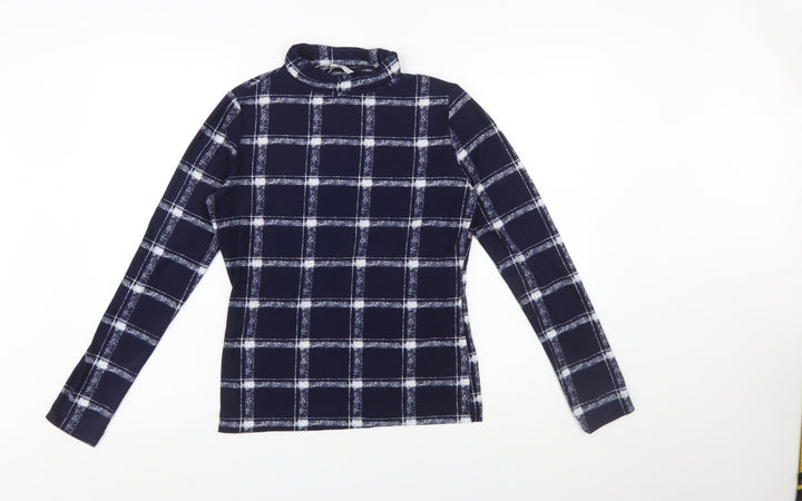 Pebble Bay Women’s Blue Check Roll Neck Long Sleeve Top Size 12