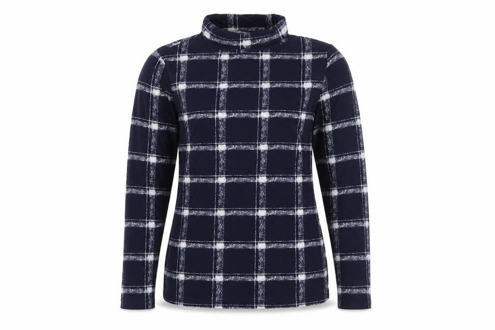 Pebble Bay Women’s Blue Check Roll Neck Long Sleeve Top Size 12