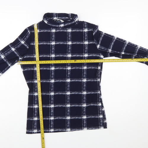 Pebble Bay Women’s Blue Check Roll Neck Long Sleeve Top Size 12