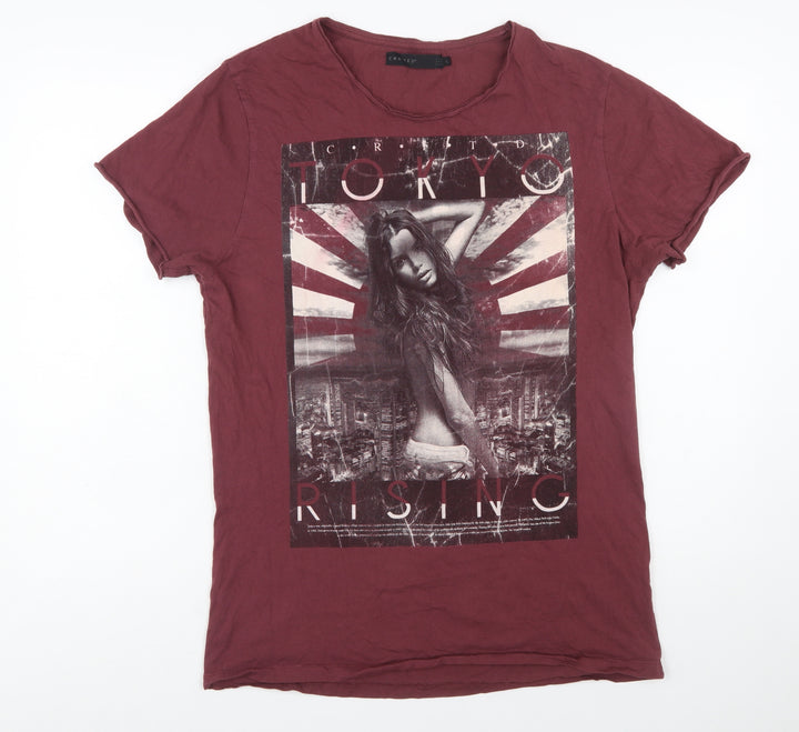 Crafted Men’s Red Tokyo Rising Graphic Print T-Shirt Size L