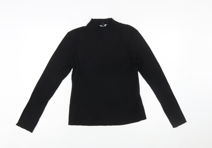 Nobody’s Child Women’s Black Mock Neck Long Sleeve Slim Fit Top Size 14