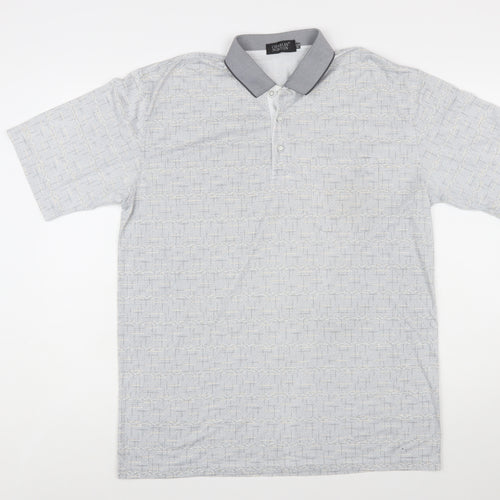 Charles Norton Men's Grey Geometric Polo Shirt XL Short Sleeve