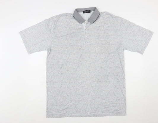 Charles Norton Men's Grey Geometric Polo Shirt XL Short Sleeve