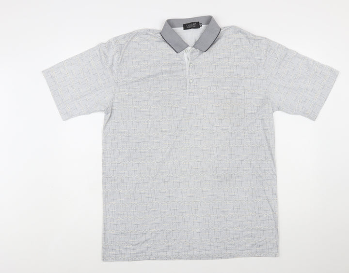 Charles Norton Men's Grey Geometric Polo Shirt XL Short Sleeve