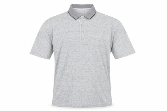 Front view of Charles Norton Men's Grey Geometric Polo Shirt XL Short Sleeve