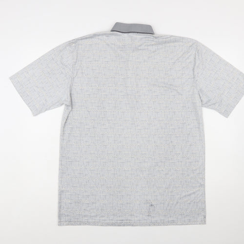 Charles Norton Men's Grey Geometric Polo Shirt XL Short Sleeve