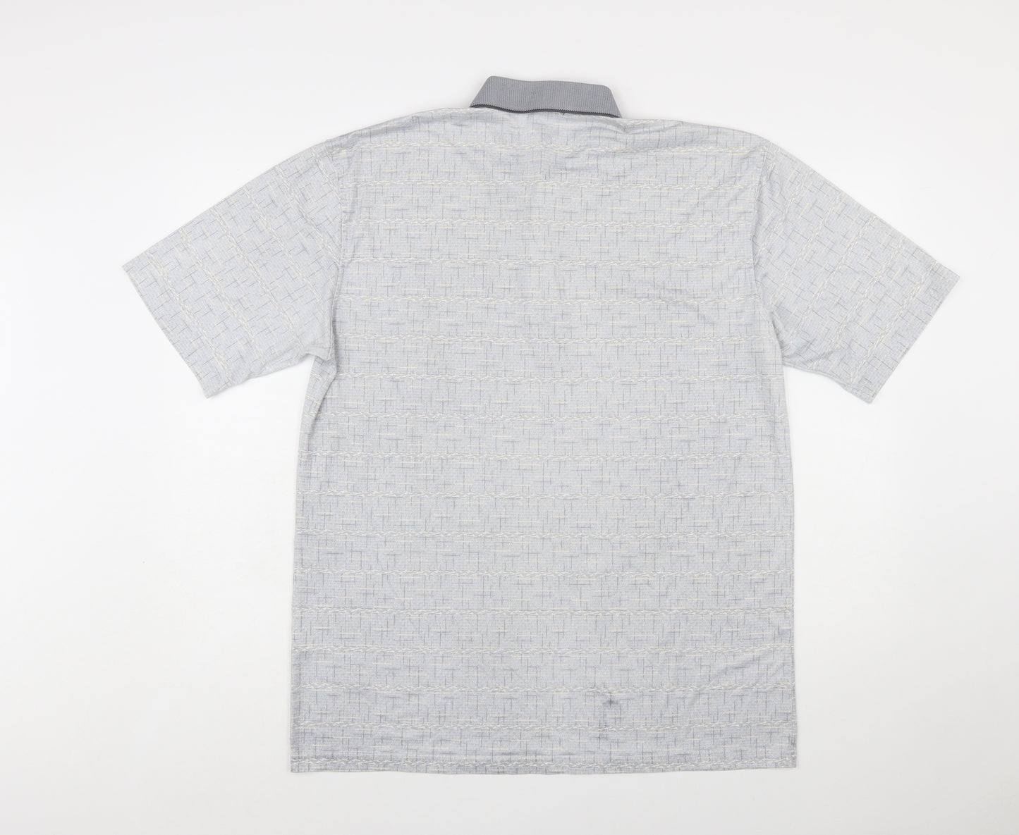 Charles Norton Men's Grey Geometric Polo Shirt XL Short Sleeve