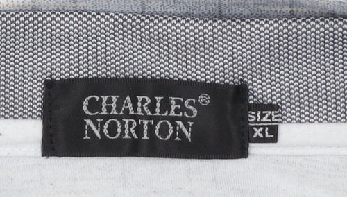 Charles Norton Men's Grey Geometric Polo Shirt XL Short Sleeve
