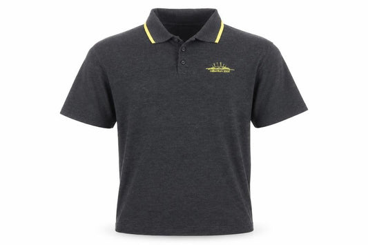 Front view of Millennium Experience Men’s Grey Polo Shirt Large Embroidered Logo Vintage