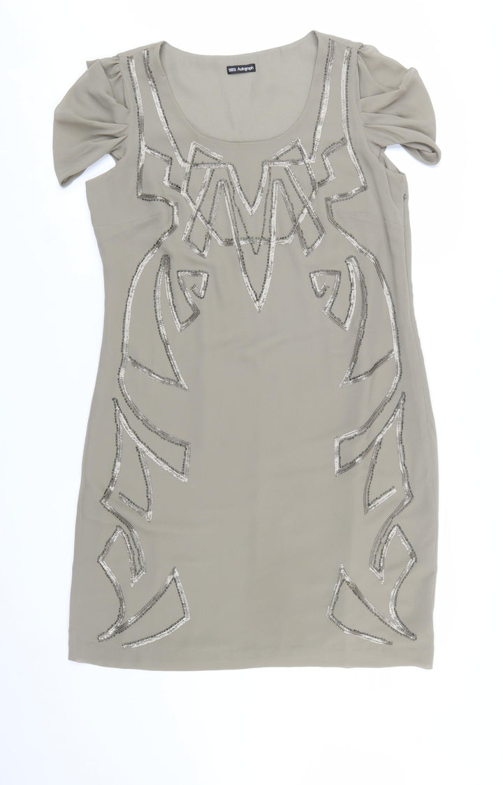 Marks and Spencer Women Beige Size 14 Sequin Shift Dress