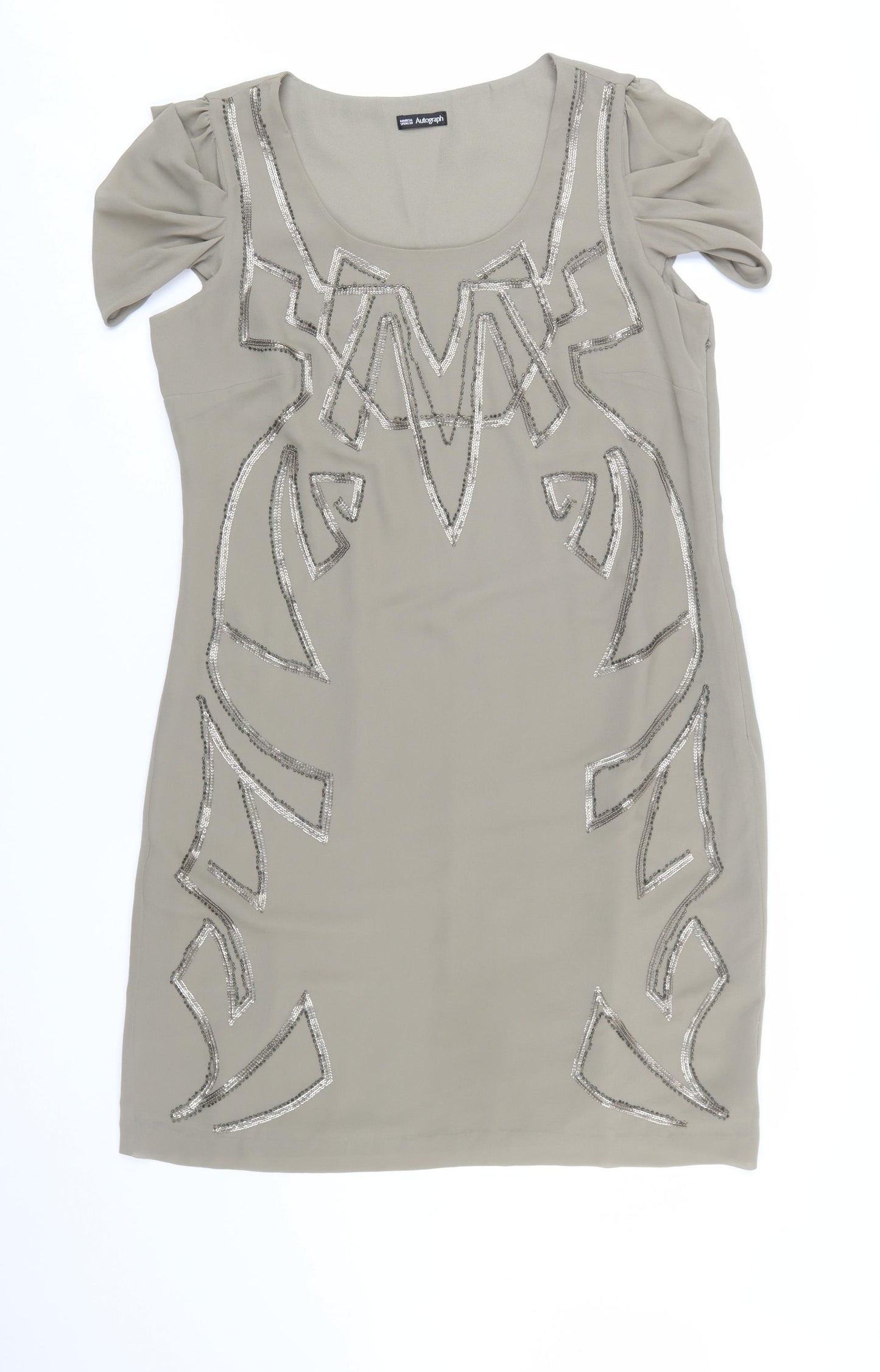 Marks and Spencer Women Beige Size 14 Sequin Shift Dress