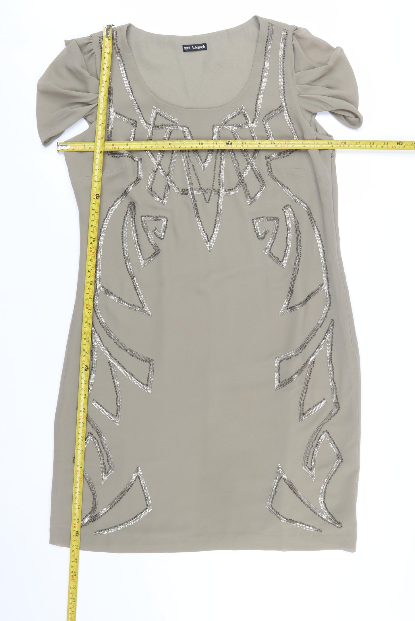 Marks and Spencer Women Beige Size 14 Sequin Shift Dress