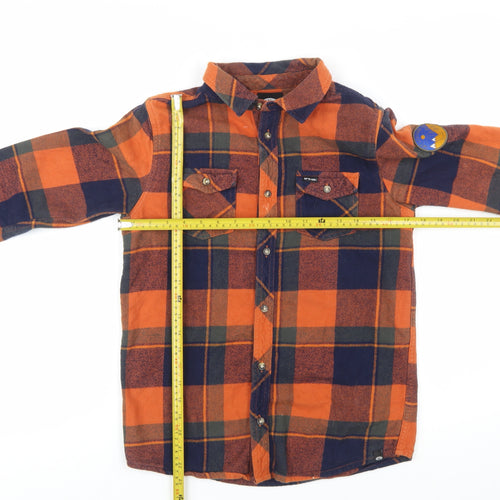 Animal Boys Orange Navy Check Flannel Long Sleeve Button-Up Shirt 11-12 Years