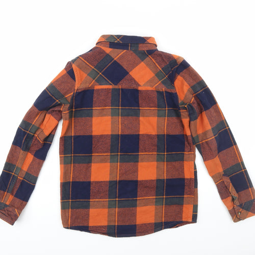 Animal Boys Orange Navy Check Flannel Long Sleeve Button-Up Shirt 11-12 Years