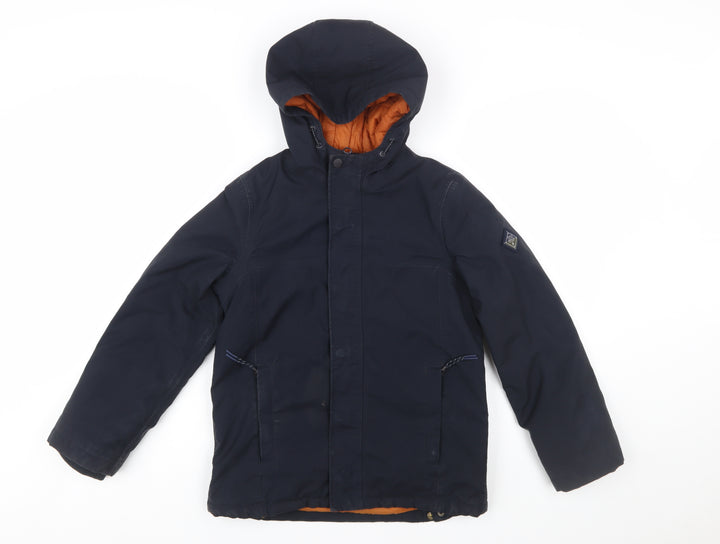 Joules Boys Blue Hooded Parka Coat 11 Years Lined Winter Jacket