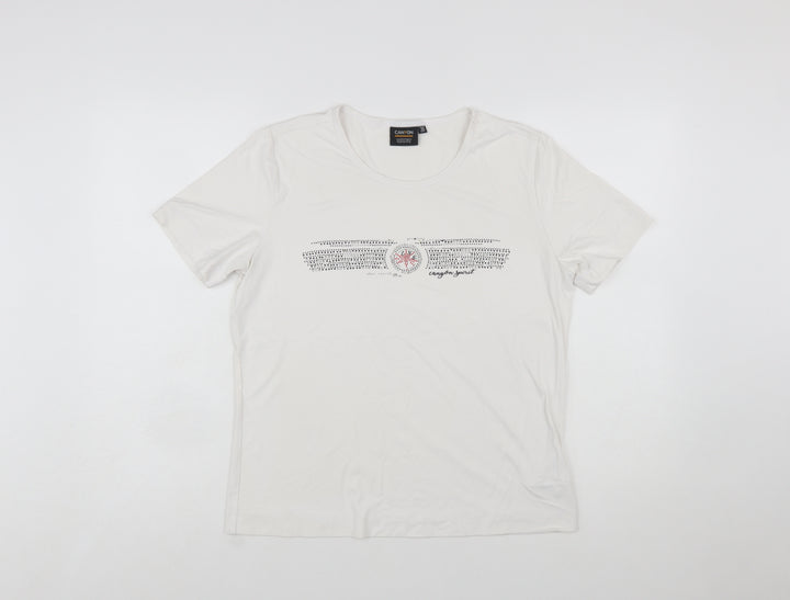 Canyon Women White Rhinestone Logo Short Sleeve Stretch T-Shirt Size 10