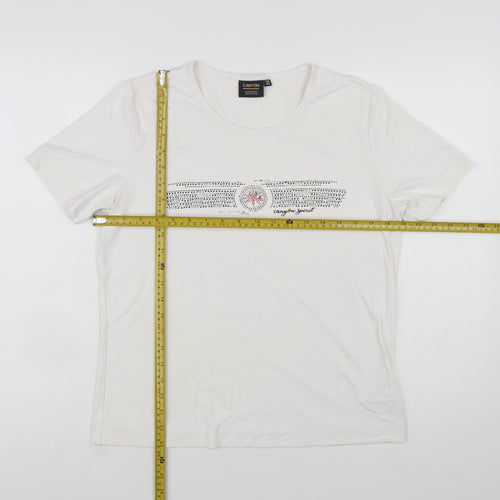 Canyon Women White Rhinestone Logo Short Sleeve Stretch T-Shirt Size 10