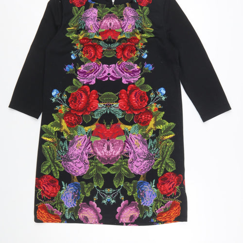 H&M Women’s Multicoloured Floral Shift Dress Size 8 3/4 Sleeve