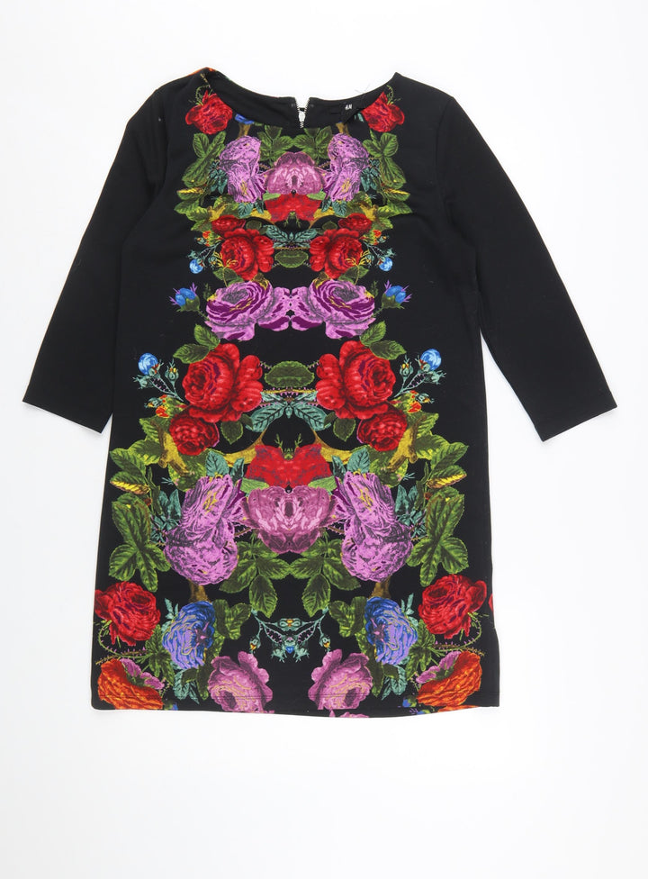 H&M Women’s Multicoloured Floral Shift Dress Size 8 3/4 Sleeve