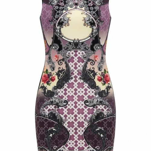 Miss Selfridge Women Purple Bodycon Dress Size 8 Baroque Print Zip Back