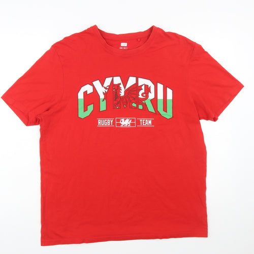 F&F Men's Red Cymru Rugby Team Graphic T-Shirt Size L