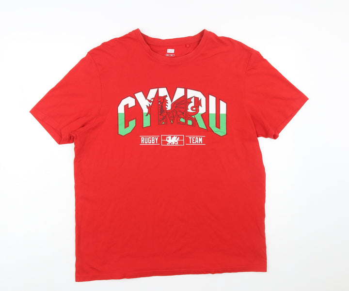 F&F Men's Red Cymru Rugby Team Graphic T-Shirt Size L