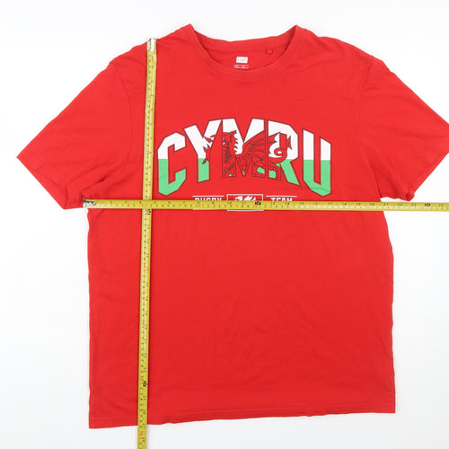 F&F Men's Red Cymru Rugby Team Graphic T-Shirt Size L