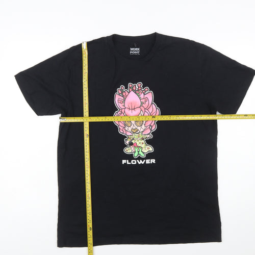 Workpoint Entertainment Women’s Black Flower Cartoon Print T-Shirt Size L