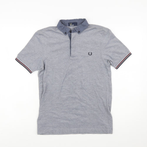 Fred Perry Mens Grey Cotton Button Down Collared Polo Shirt Size S