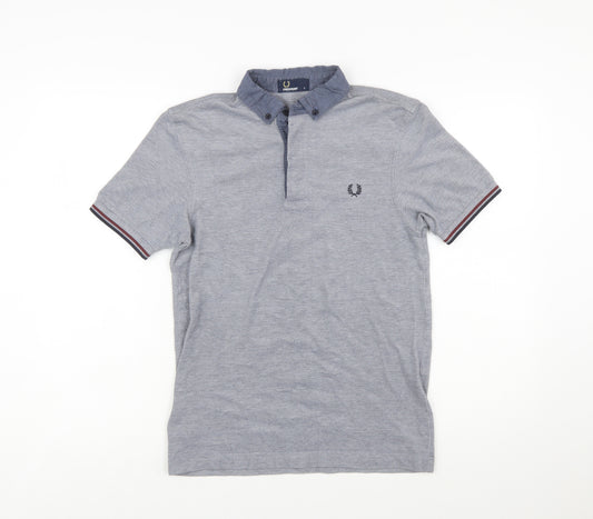 Fred Perry Mens Grey Cotton Button Down Collared Polo Shirt Size S