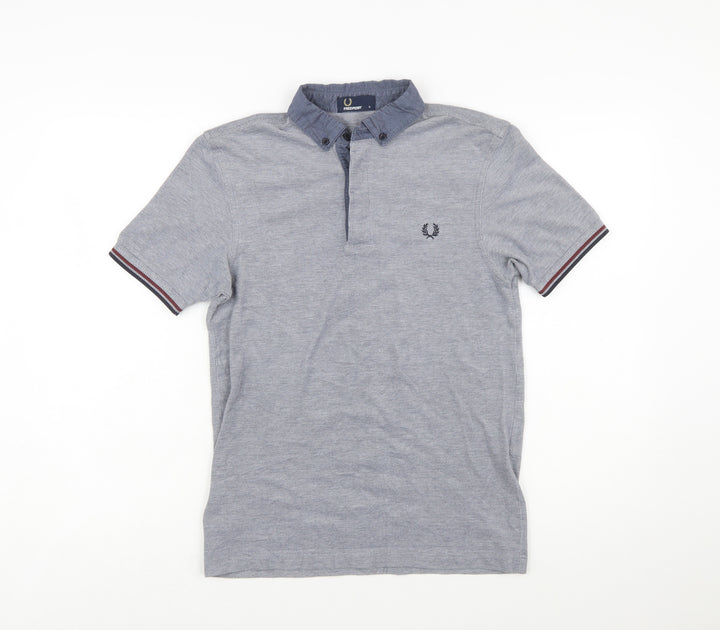 Fred Perry Mens Grey Cotton Button Down Collared Polo Shirt Size S