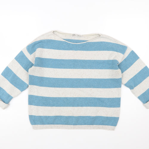 Fat Face Women Blue Striped Cotton Jumper Size 14 Boat Neck