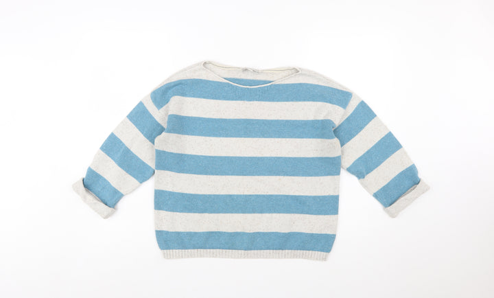 Fat Face Women Blue Striped Cotton Jumper Size 14 Boat Neck