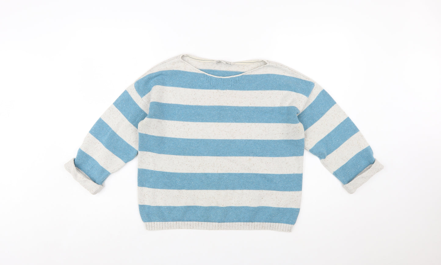 Fat Face Women Blue Striped Cotton Jumper Size 14 Boat Neck