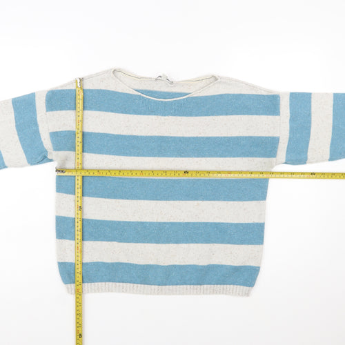 Fat Face Women Blue Striped Cotton Jumper Size 14 Boat Neck