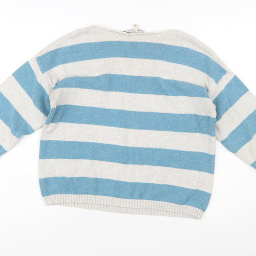 Fat Face Women Blue Striped Cotton Jumper Size 14 Boat Neck