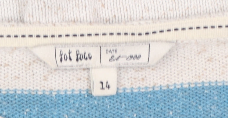 Fat Face Women Blue Striped Cotton Jumper Size 14 Boat Neck